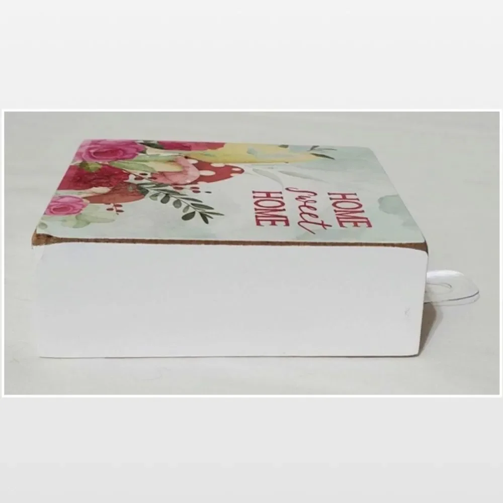 New White Floral Motivational Home Wood Box Sign Décor